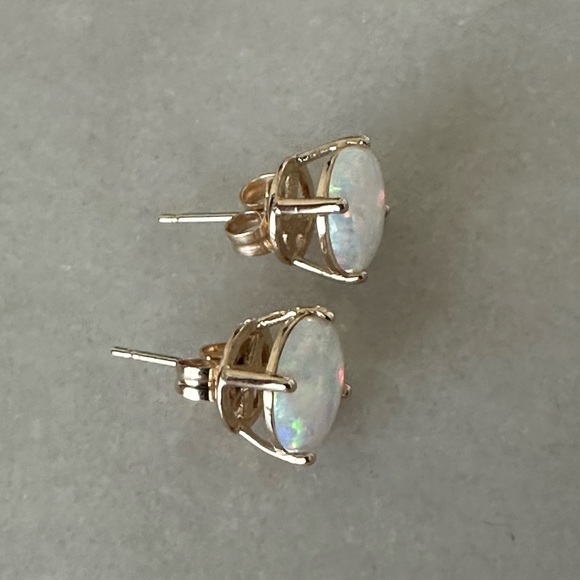 14k Solid Gold Opal Cabochon Post Earrings - Picture 13 of 16